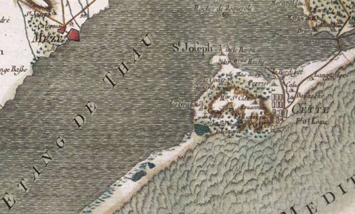 Un extrait de la carte de Cassini sur la ville de Sète